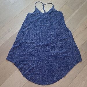 Roxy Sun Dress Swim Cover Up Women's sz L Blue Geometric Racer Spaghetti Strap